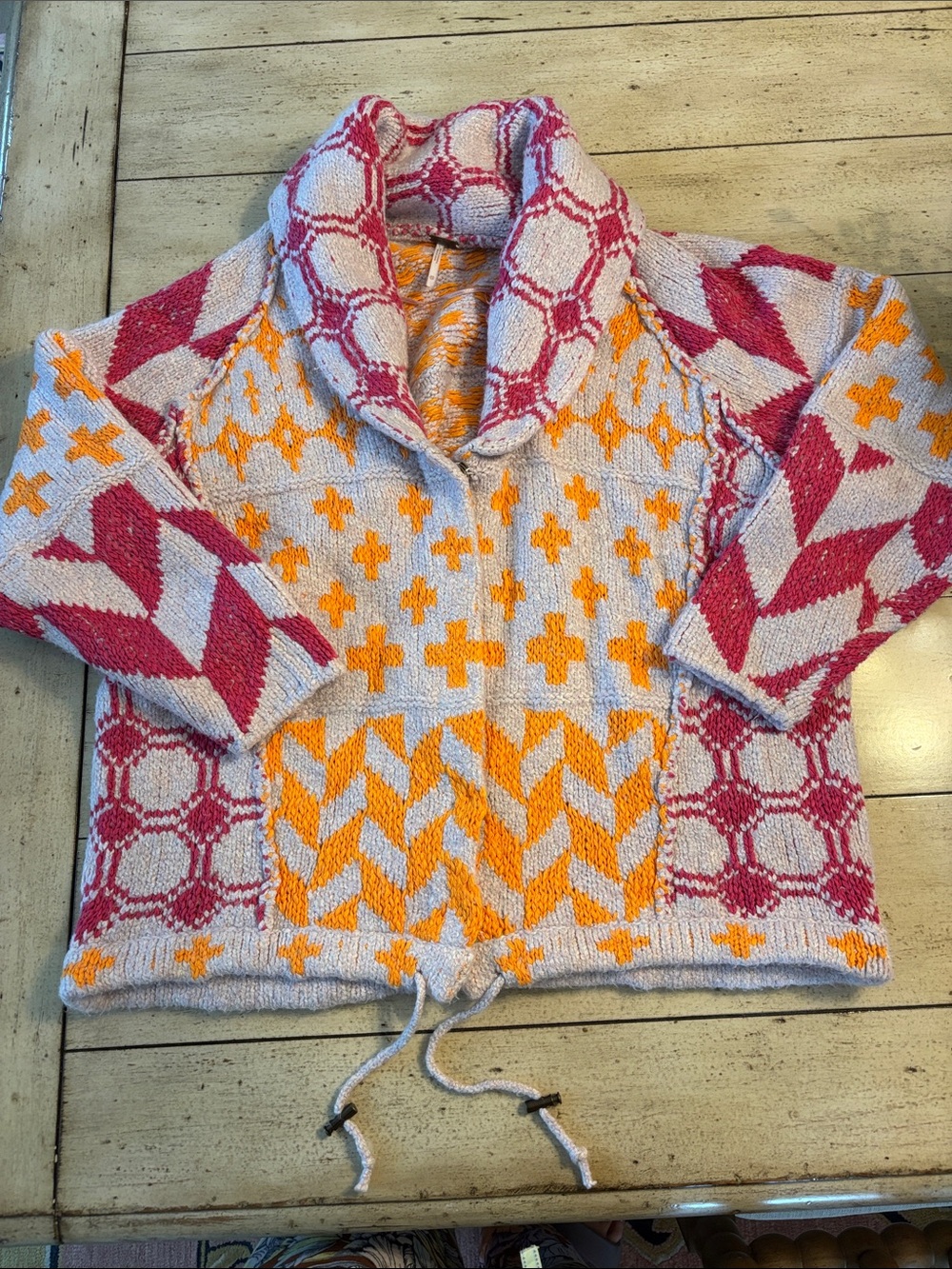 Free People Colorblock Cowl-Neck Sweater in Cream, Pink & Orange